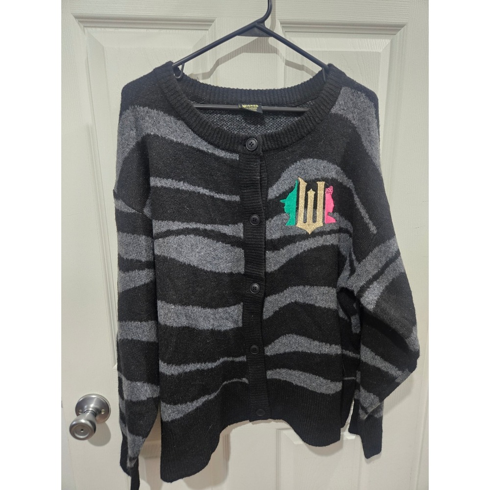 Wicked The Musical Paul Tazewell Cardigan Sweater Black Grey‎ Stripe XXL